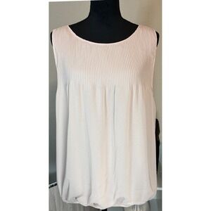 Max Studio Blouse Women XL Pink Pleated Yoke Bubble Hem Sleeveless